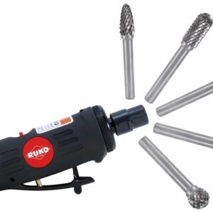 Kit amoladora neumática y juego 10 fresas metal duro con vástago de 6 mm