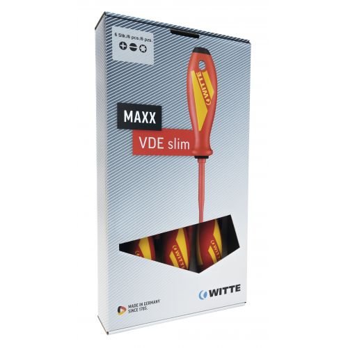 de 6 Destornilladores Aislados con Varilla Reducida MAXX VDE Slim (pl + Ph) Witte WITTE-653773-JUEGO herramienta manual
