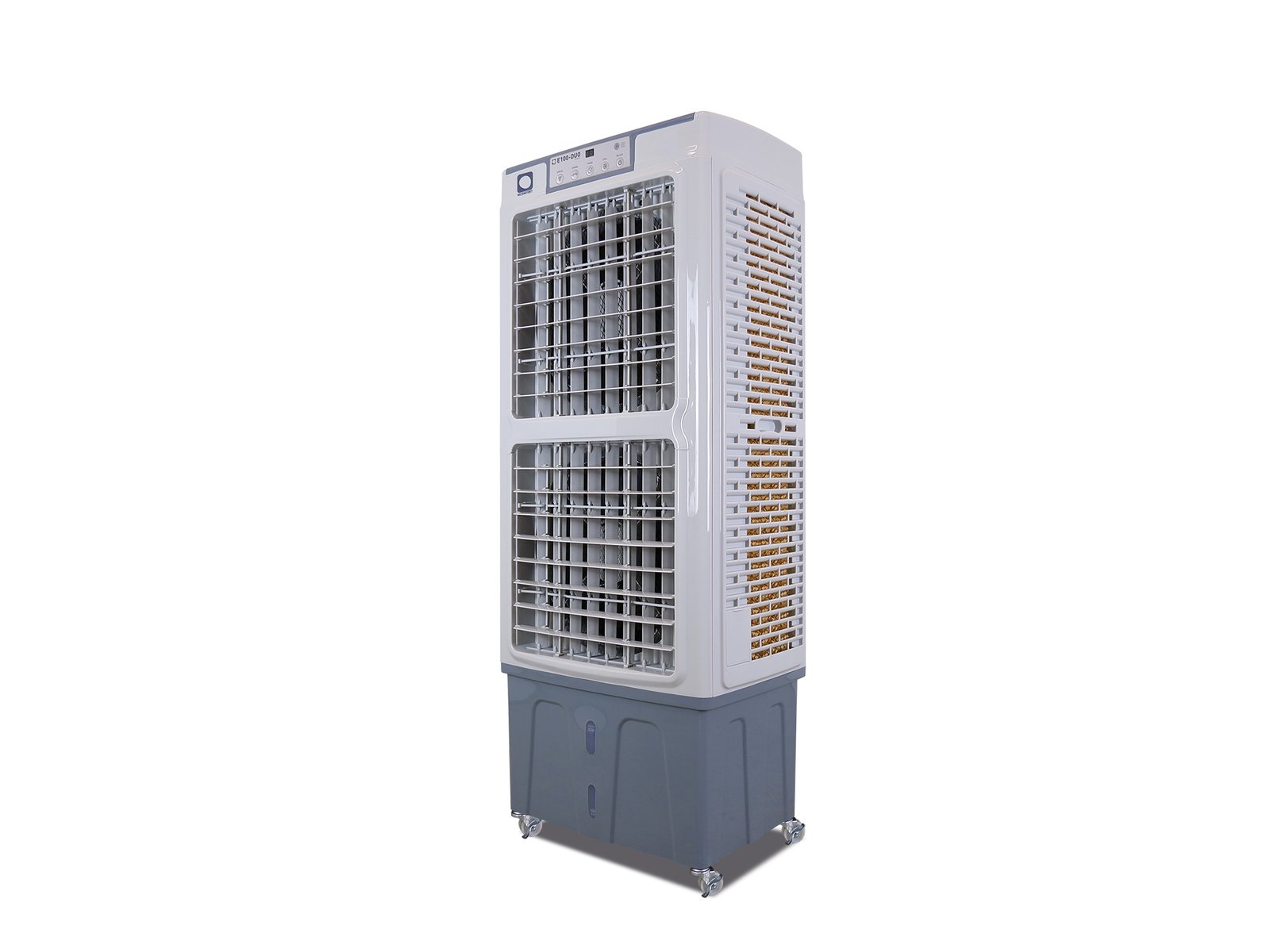 Climatizador evaporativo portátil MCONFORT E100 Duo · hasta 120 m² · caudal 10000 m³/h · depósito 35 L