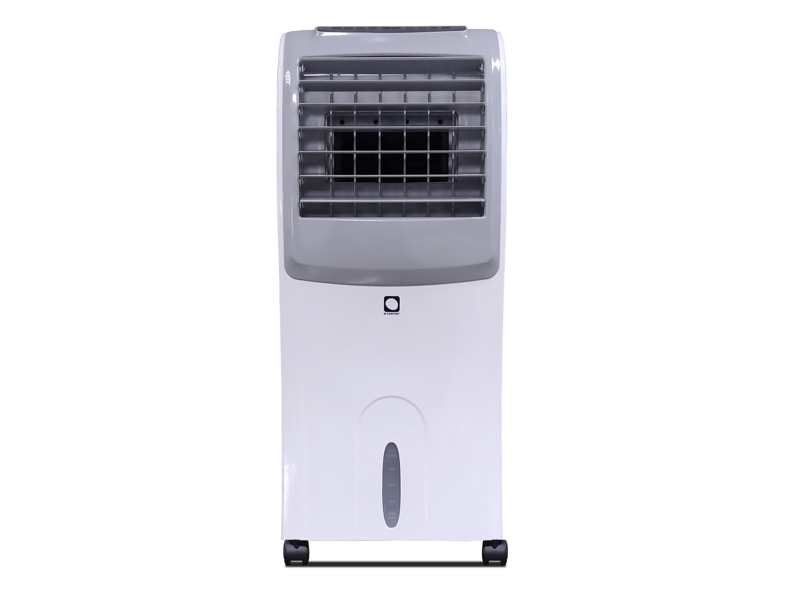 Climatizador evaporativo portátil MCONFORT E1200 · hasta 25 m² · caudal 1300 m³/h · depósito 10 L