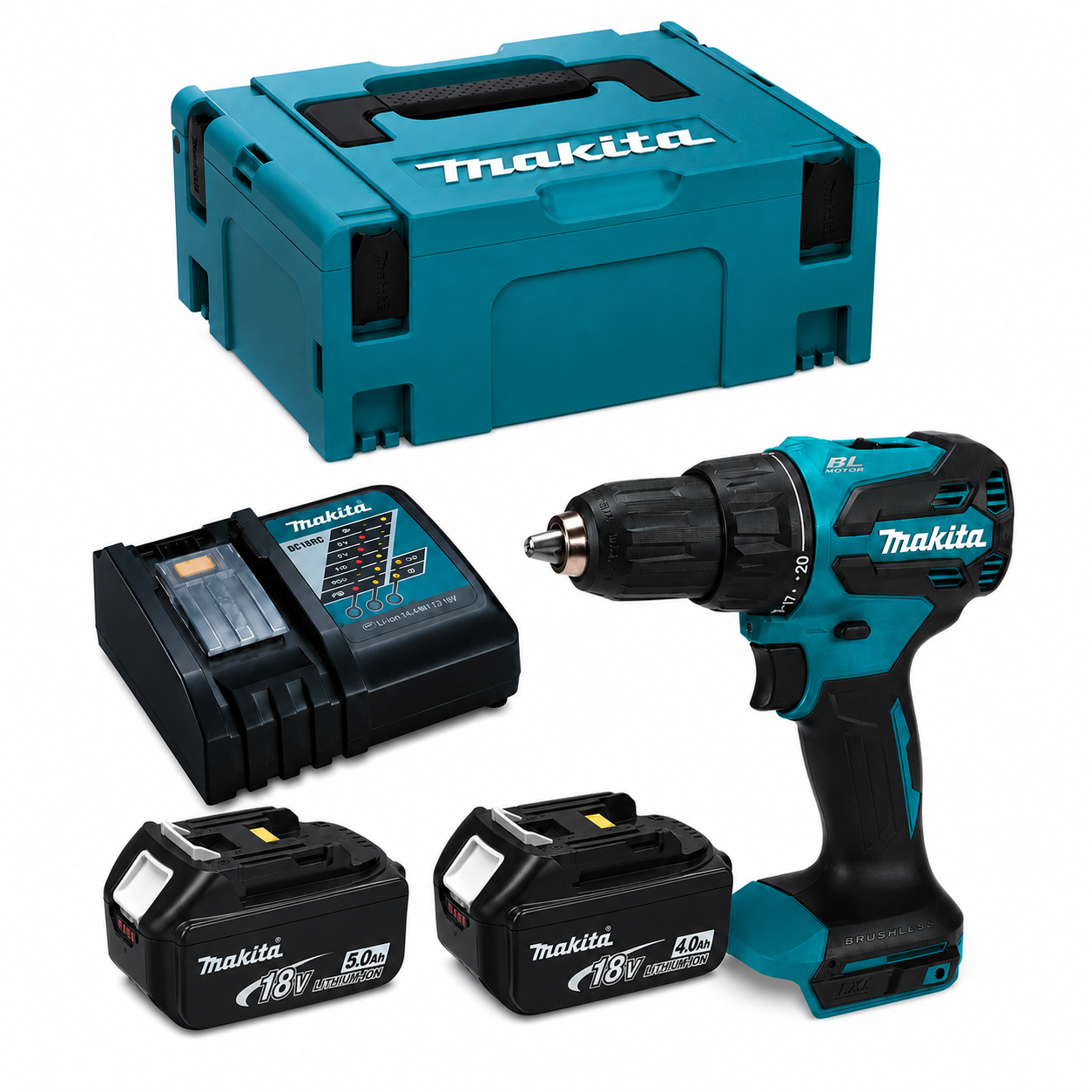 Makita DHP490SM1J - Taladro combinado BL 18V LXT 65Nm + Baterías 5.0Ah y 4.0Ah + Cargador