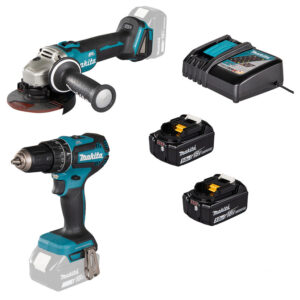 Pack taladro percutor BL1850B + amoladora DGA504 Makita 18 V. 2 baterías 4.0 Ah