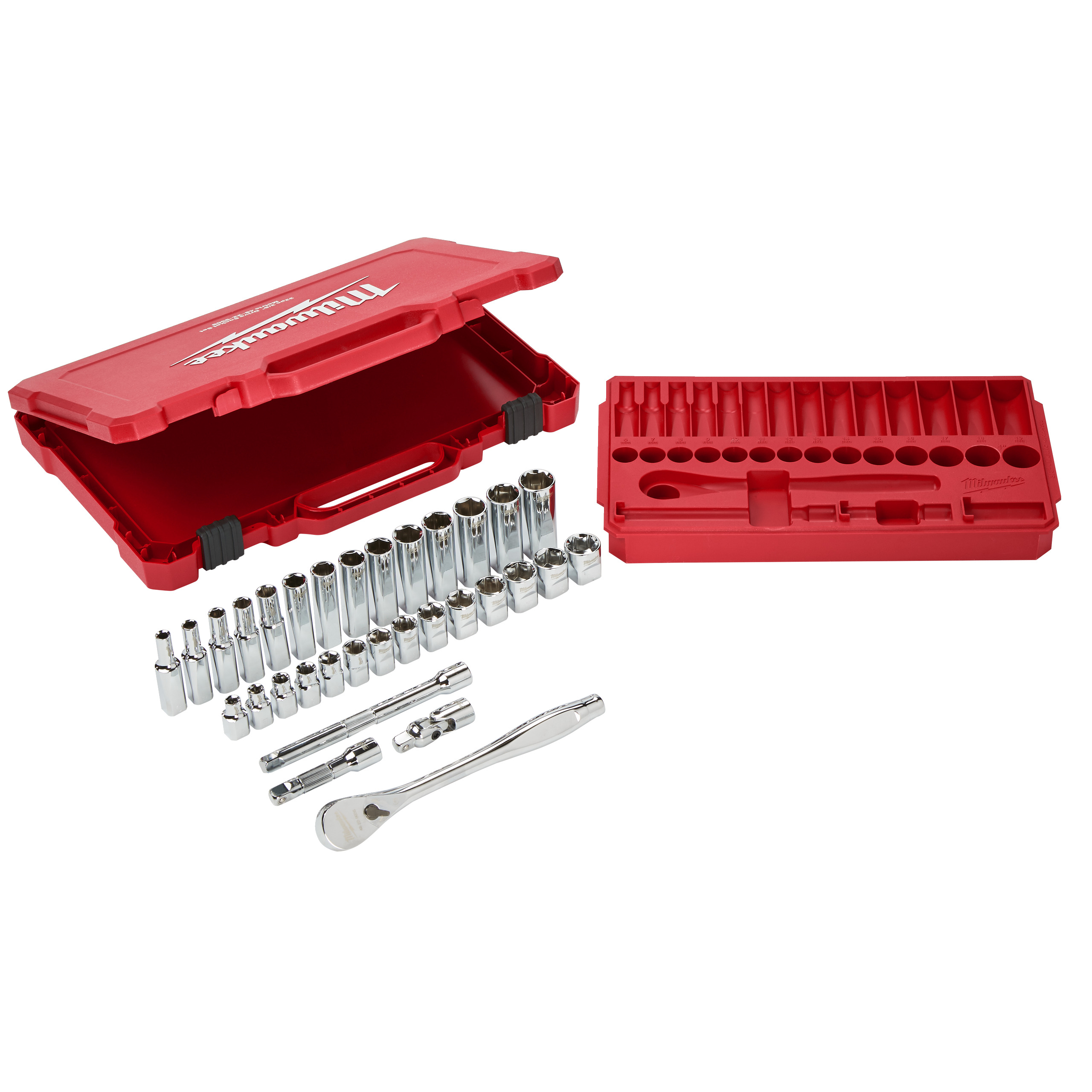 Juego de 32 piezas de vasos y carraca en métrica ⅜″ Ratchet + Socket Set Milwaukee - Imagen 3
