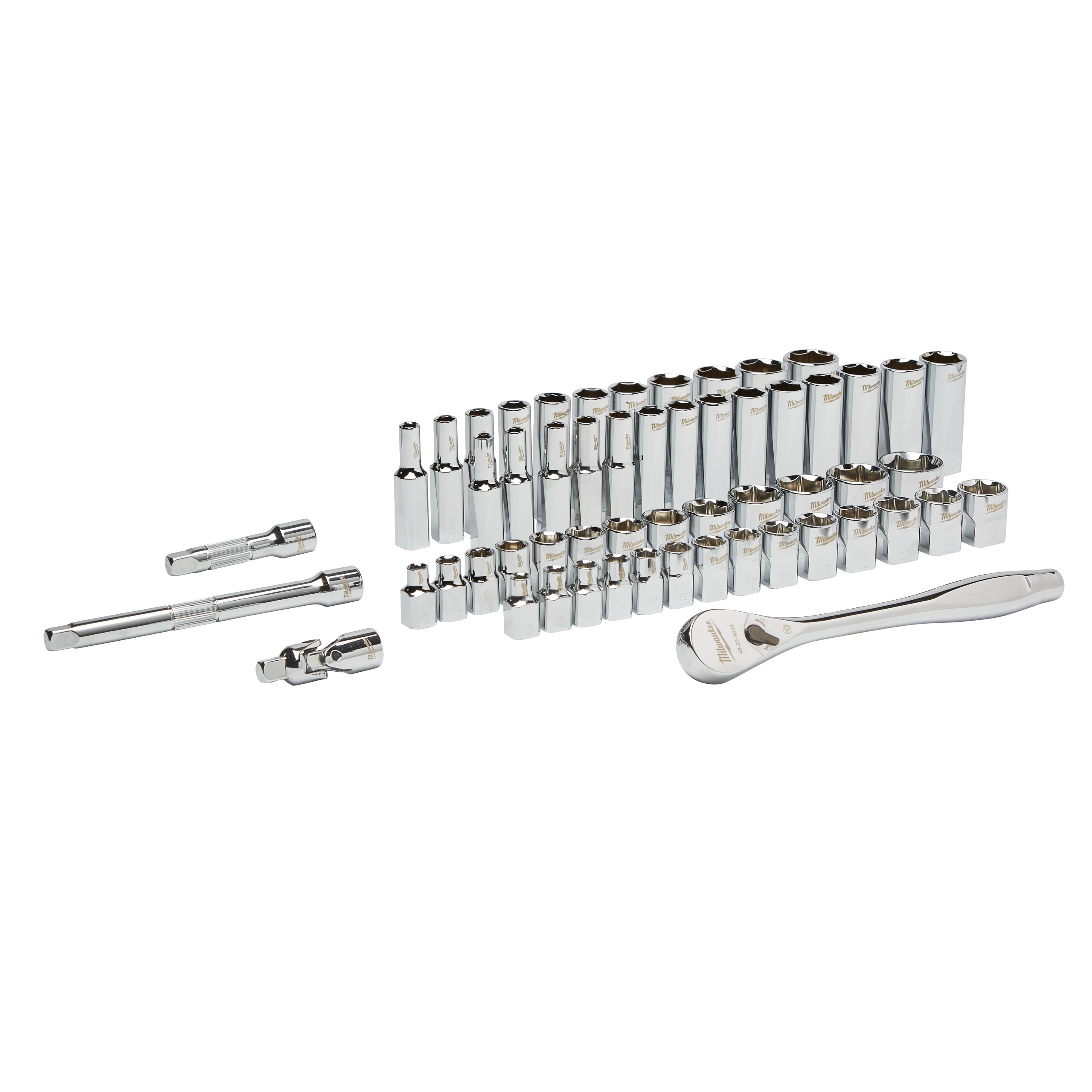 Juego de 56 piezas de vasos y carraca en métrica e imperial ⅜″ Ratchet + Socket Set Milwaukee - Imagen 2