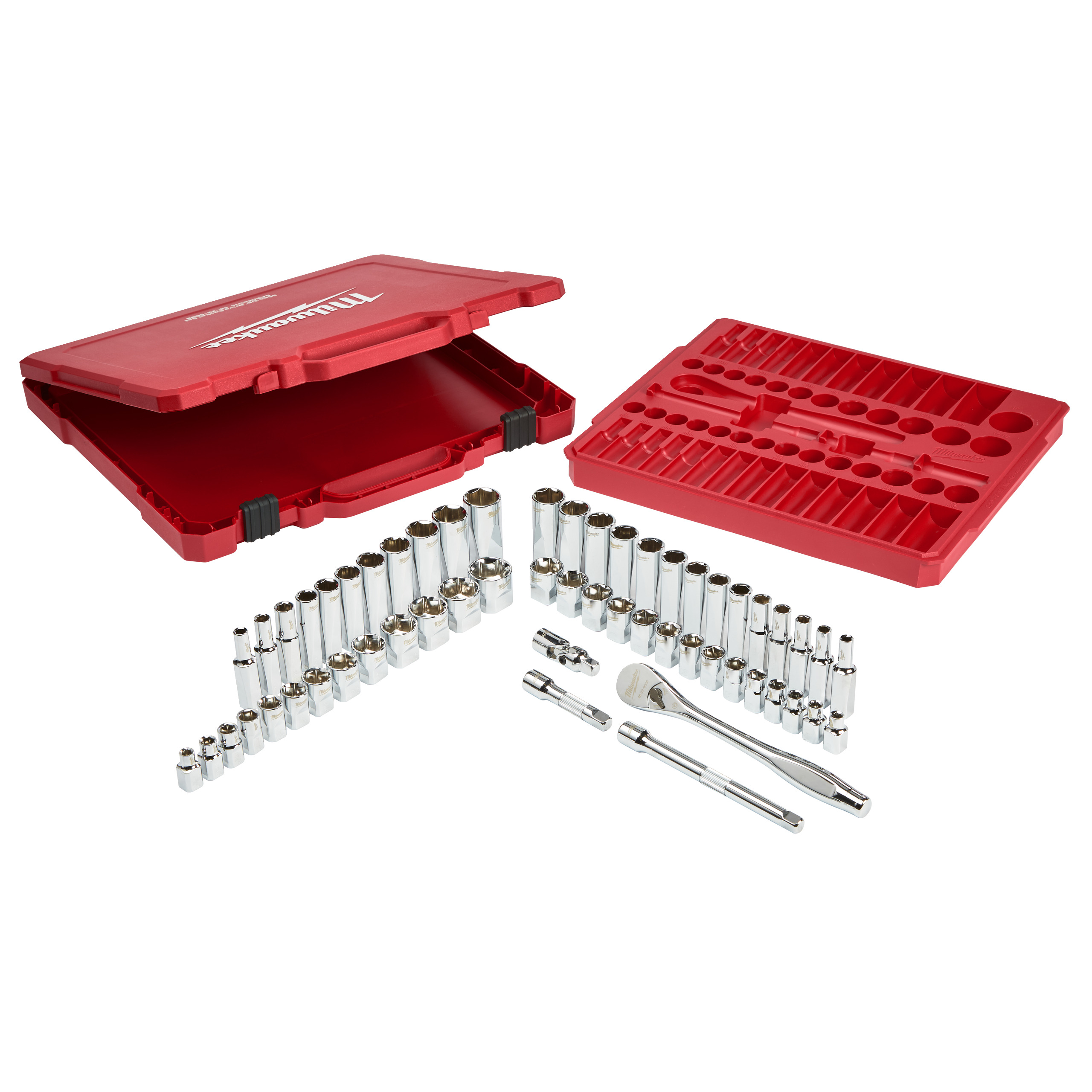 Juego de 56 piezas de vasos y carraca en métrica e imperial ⅜″ Ratchet + Socket Set Milwaukee - Imagen 3