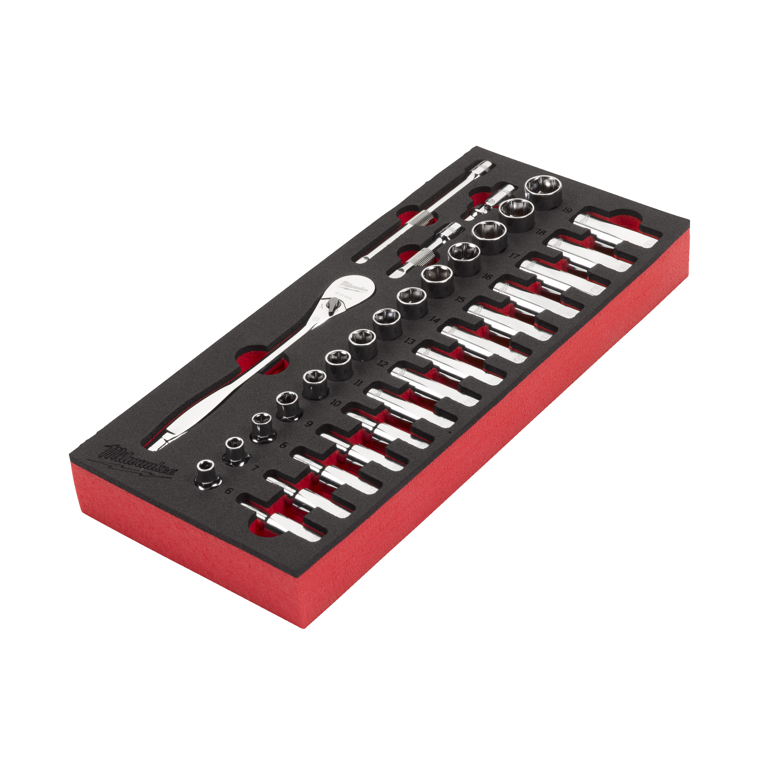 Espuma de carraca y vasos de ⅜″ 3/8" Ratchet and Socket Set Foam Insert Milwaukee - Imagen 2