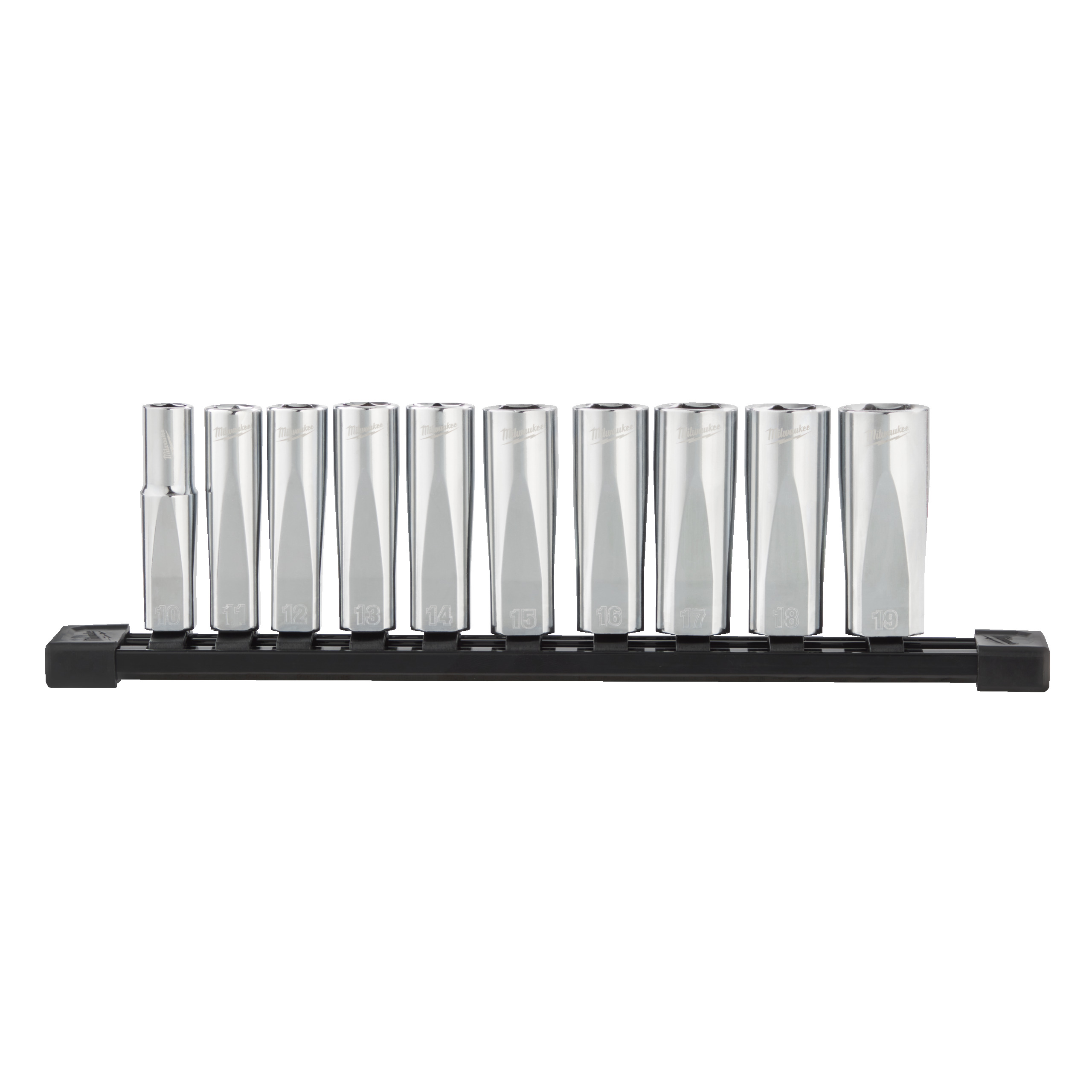 Juego de 10 vasos largos de ⅜″ - métrica 3/8" Drive Chrome Socket Sets Milwaukee