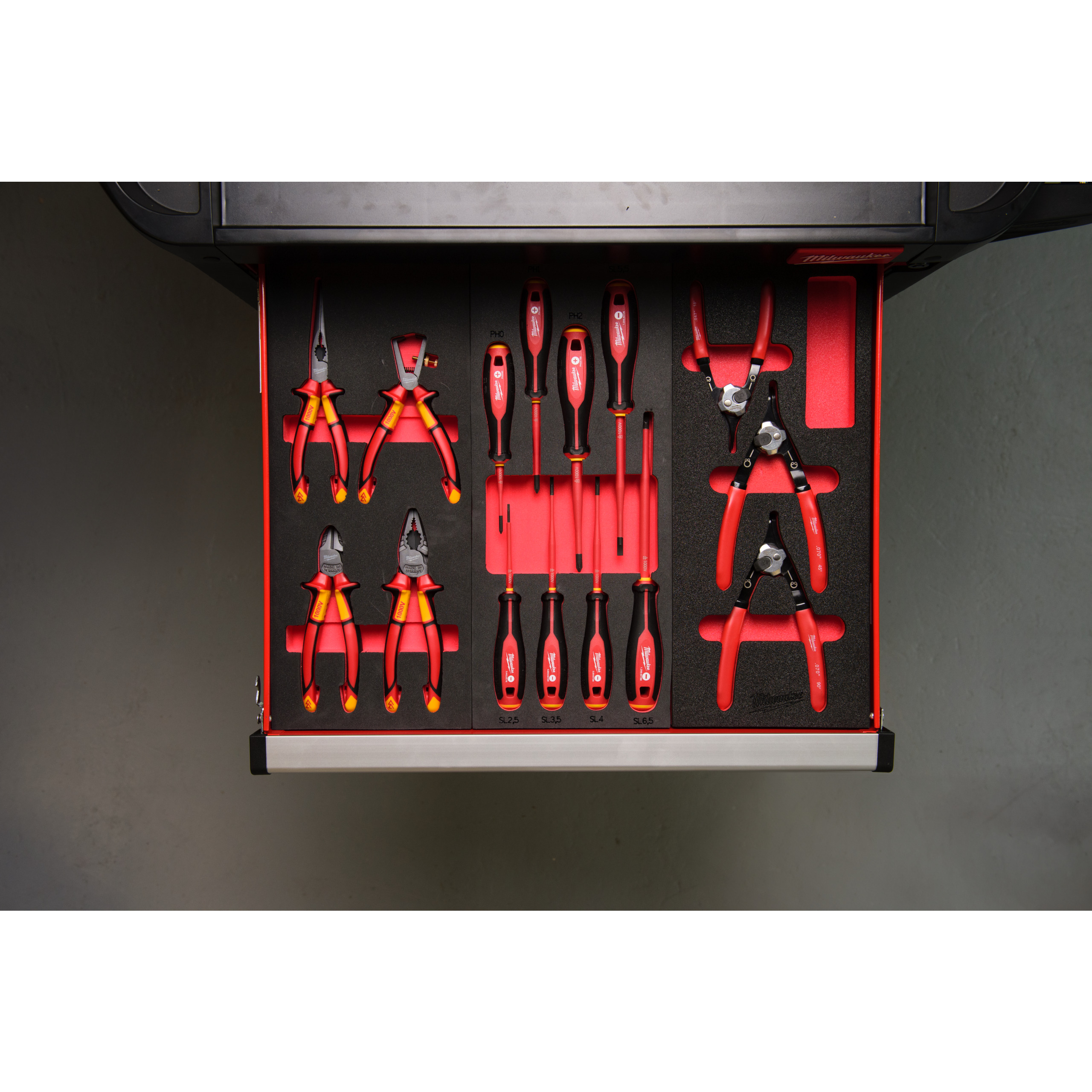 1/3 espuma con 4 alicates VDE - 1 VDE Pliers Set Foam Insert Milwaukee - Imagen 3