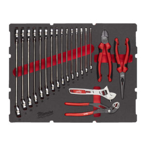 Espuma PACKOUT™ con 19 piezas de llaves combinadas MAX BITE™ y alicates Milwaukee