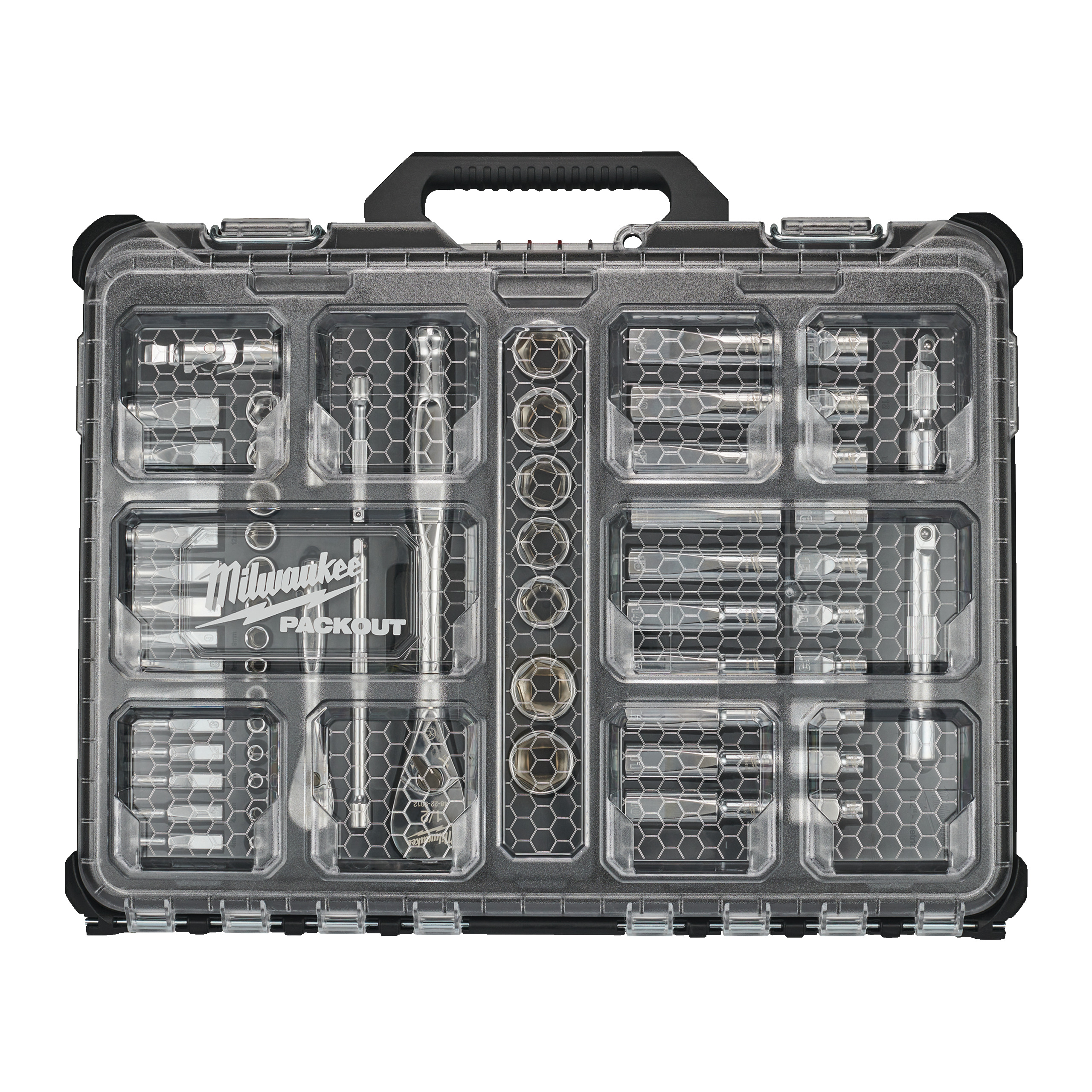 Juego de 63 piezas con vasos y carraca de 1/4" y 1/2" en organizador Slim compacto PACKOUT™...