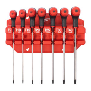 Juego de 7 llaves en T macho con mango Torx, en base de transporte Milwaukee