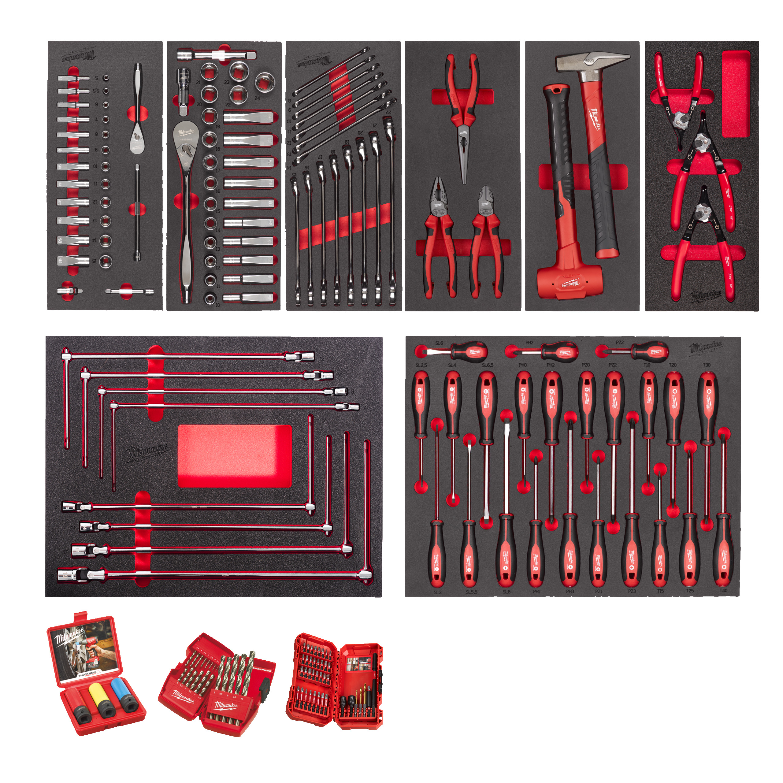 Conjunto automoción de espumas 172pcs Master Foam Insert Set Automotive Milwaukee