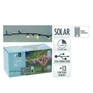 Guirnalda solar LED 240 luces 10m Tono luz Blanco cálido