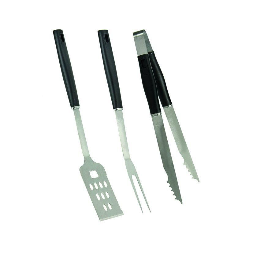 Accesorios barbacoa inoxidable y negro juego 3 unidades