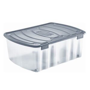 Caja ordenación HABITEX tapa gris ruedas Capacidad 96 l