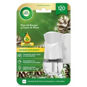 Ambientador eléctrico AIRWICK aceites esenciales Fragancia Aparato + recambio Pino Bosque y Copos nieve