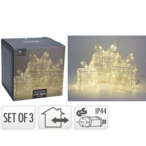 Set 3 cajas regalo decorativas LED blanco cálido