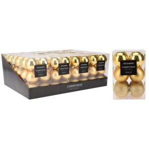 Juego 12 bolas Navidad 6 cm acabados surtidos Color Oro