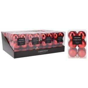 Juego 12 bolas Navidad 6 cm acabados surtidos Color Rojo
