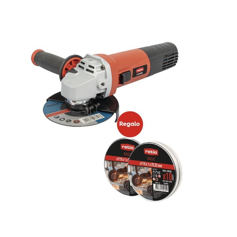 Amoladora RATIO ProSeries RAM1200 + 20 discos de corte Ø125 mm
