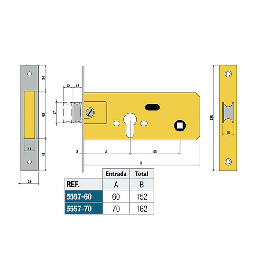 Cerradura Embutir MOD 5557 60 MM Lince 152 Mm - Imagen 2