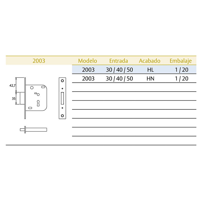 Cerradura EMBUT Nº2003 55X30 TESA Tesaassaabloy 5 Mm Laton latón - Imagen 2