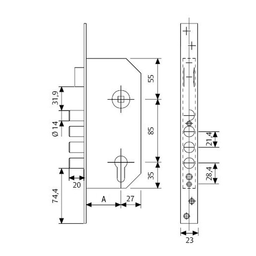 Cerradura Seguridad M R200B CIL 70 MM Latón Tesaassaabloy 77 Mm - Imagen 2