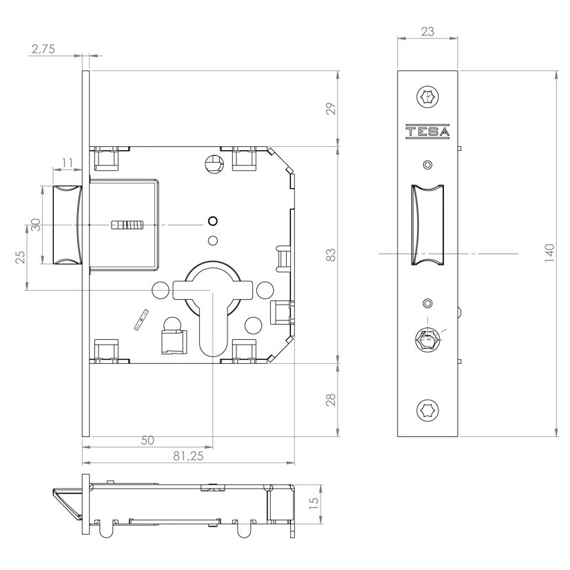 Cerradura EMBUT Nº3520 LAT MAT TESA Tesaassaabloy 80X50 Mm Latón - Imagen 3