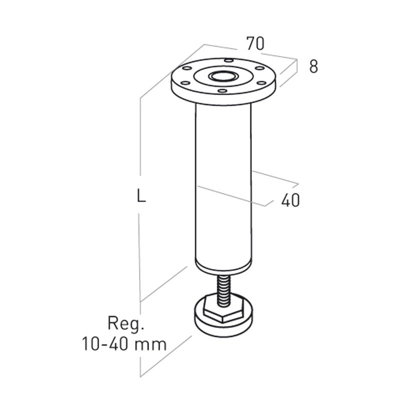 PATA Redonda 40XH100 MM ALUM MATE Nesu 40X100 Mm fija regulabl - Imagen 2