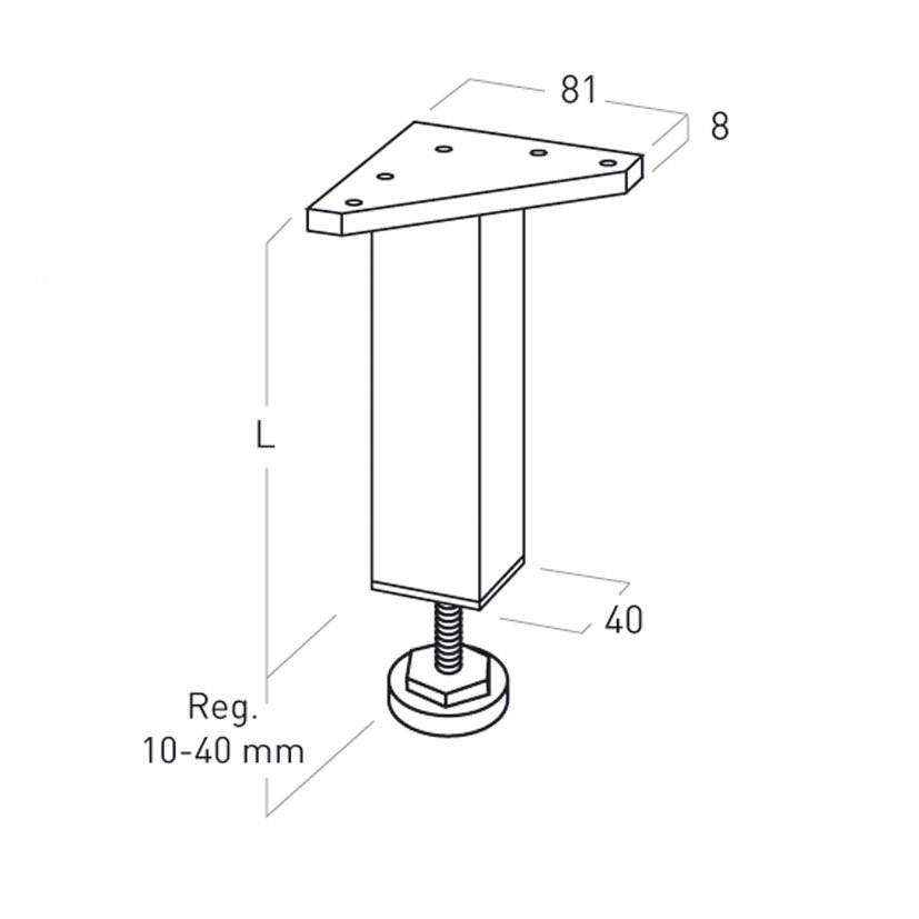 PATA Cuadrada 40XH100 MM ALUM MATE Nesu 40X100 Mm 40X40X100 Mm fija regulabl - Imagen 2