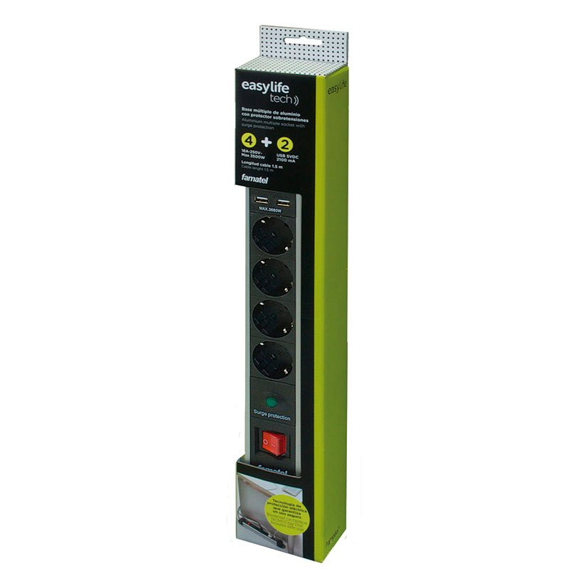 BASE Enchufe Multiple 4 TOMAS C/USB Famatel bas múltipl aluminio - Imagen 2