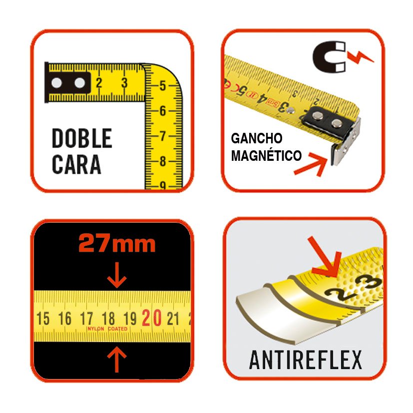 Flexometro CINTA 27/5 MTS Pull-lock MAGNE RATIO 27 Mm métrica flexómetro - Imagen 2
