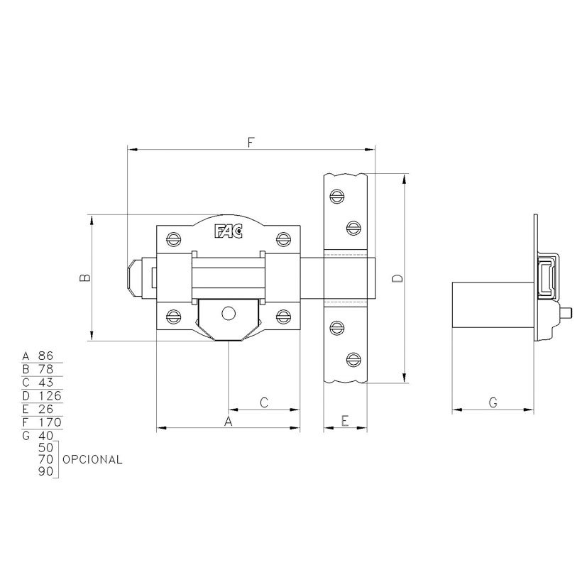 Cerrojo 50-R/80 Trastero Galvanizado Fac 50 Mm puerta de madera - Imagen 2