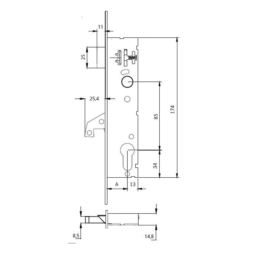 Cerradura EMBUT Nº2240 ENT 25 MM TESA Tesaassaabloy Inox - Imagen 2