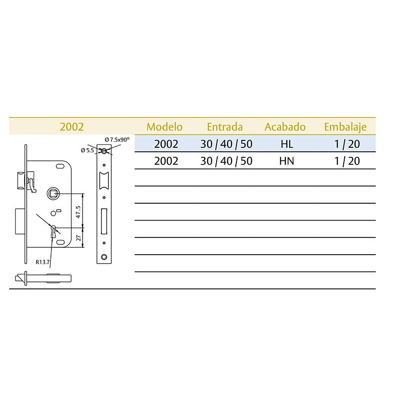 Cerradura EMBUT Nº2002 65X40 TESA Tesaassaabloy 5 Mm - Imagen 2