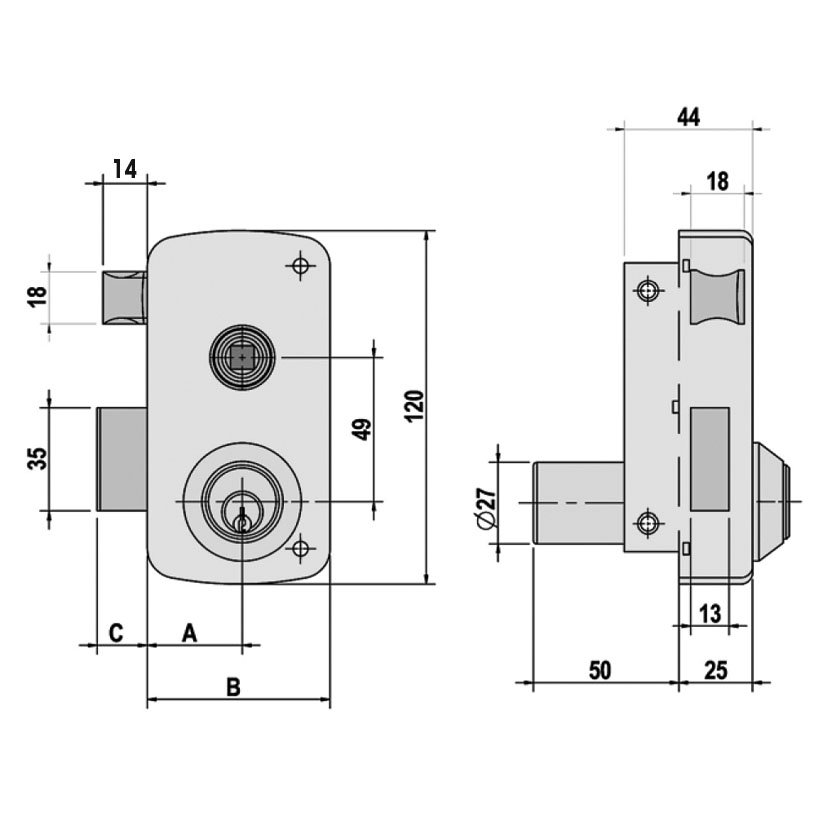 Cerradura Sobreponer 5056B 70 MM/I LINCE 70 MM - Imagen 2