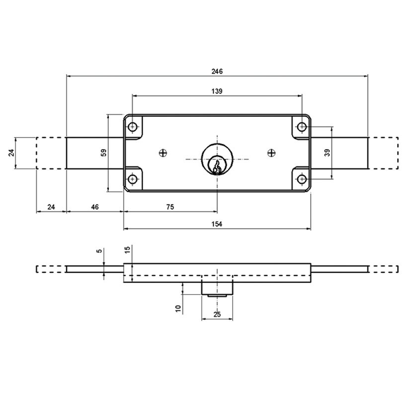 Cerradura Sobreponer Cilindro 11A 154X60 MM Ilargi 154X60 MM cilindro redondo - Imagen 3
