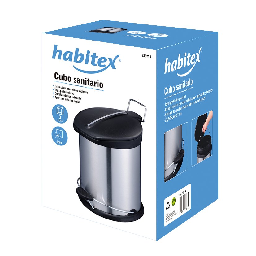 CUBO PEDAL INOX SATIN / PP 3 L Habitex 5X23 sanitario - Imagen 3