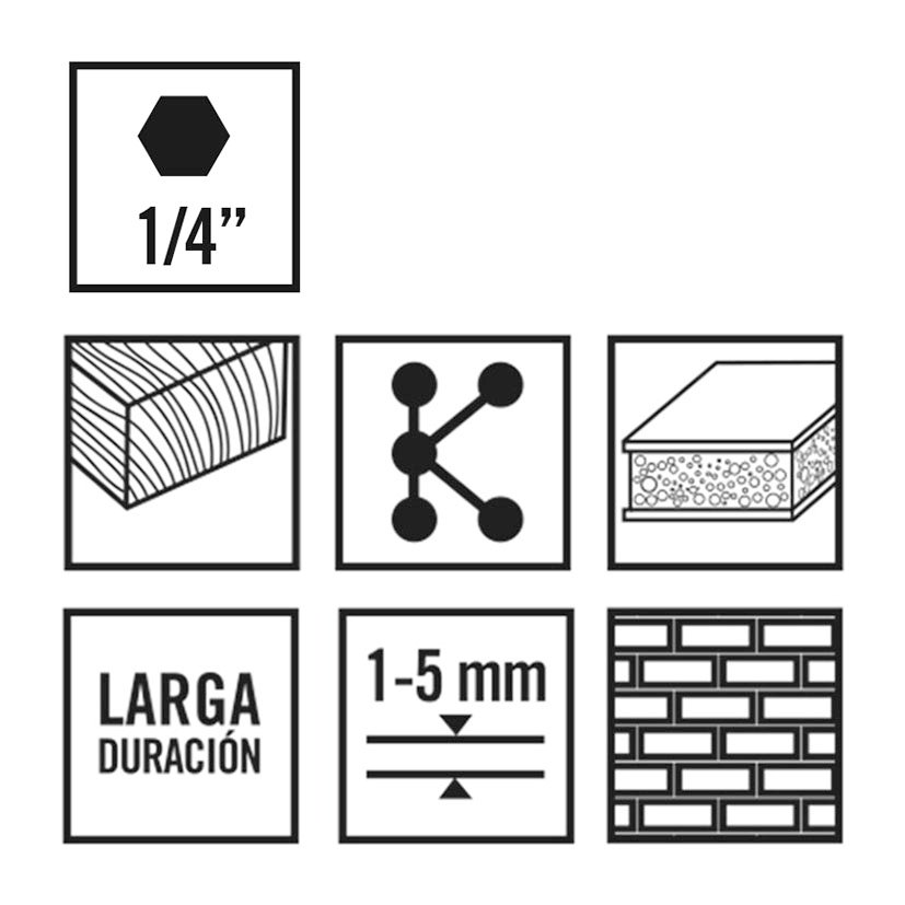 Brocas Multiconstruction HEX Juego 5 RATIO 4X45X90 Mm 5X50X100 Mm Mate - Imagen 2