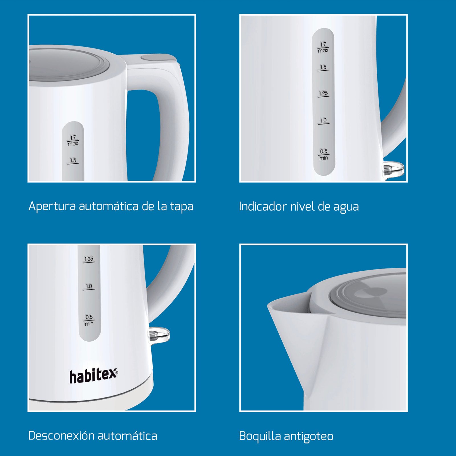 Hervidor CC5801 1,7 L Blanco Habitex cafetera 200 W - Imagen 2