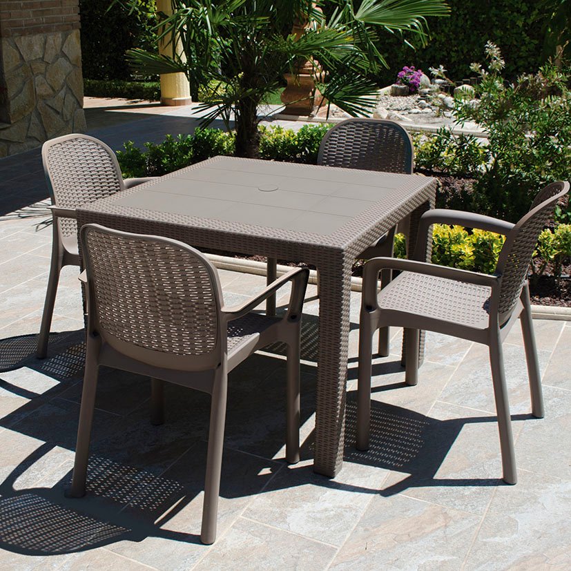 MESA IMIT RATAN RESIN 80X80XH72 CM TAUPE mueble resina - Imagen 2