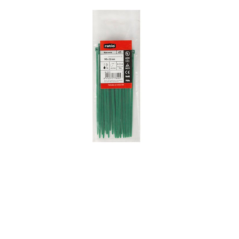 BRIDA NYLON VERDE 140X3,6 25 PZAS RATIO abrazadera - Imagen 2