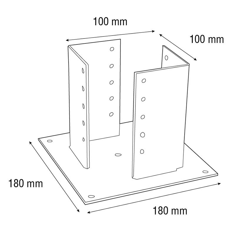Soporte SUELO 100X10 PLACA 180X180 8 U parasol pérgola - Imagen 2