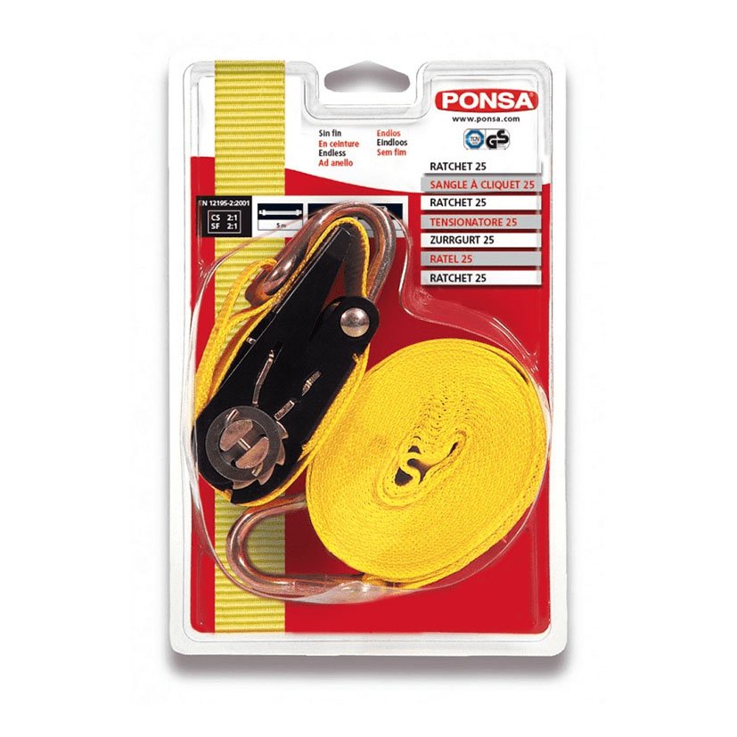 Ratchet 25 MM C/ganchos 5M 1000 KG Ponsa 25 MM cincha correa - Imagen 2