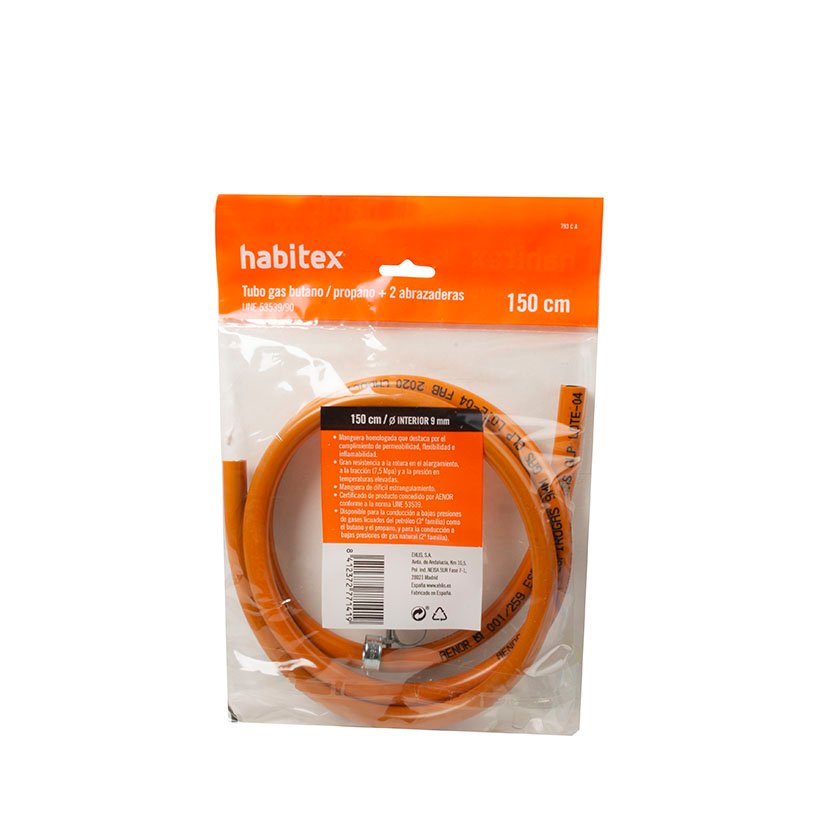TUBO PLAST GAS BUTA 1,5M + 2 ABRAZ HABIT Habitex 5 M regulador tubería - Imagen 2