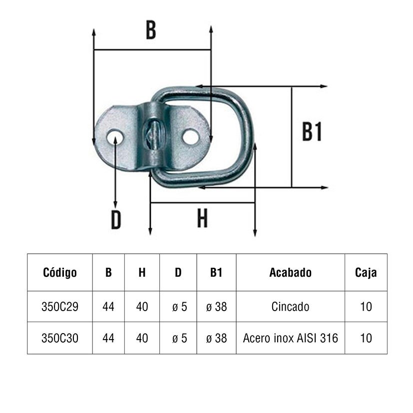 PLACA Anilla MOVIL PARA TOLDO INOX 44X25 Mm cuerda - Imagen 2
