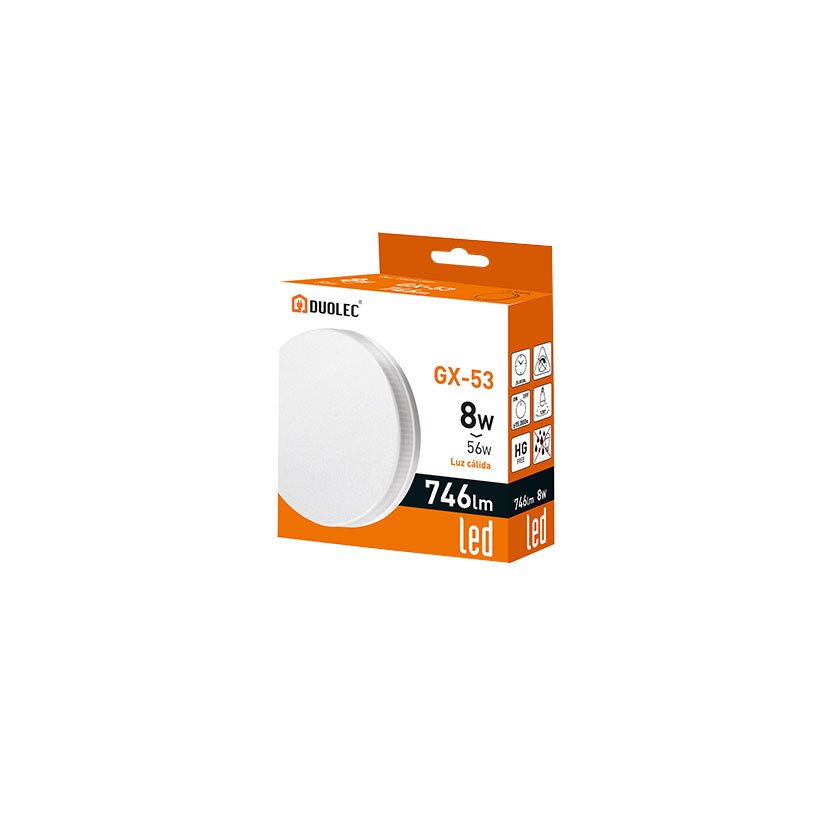 Lampara LED GX-53 8 W 3000K 750 LUMEN Duolec 8 W 74X22 Mm bombilla - Imagen 2