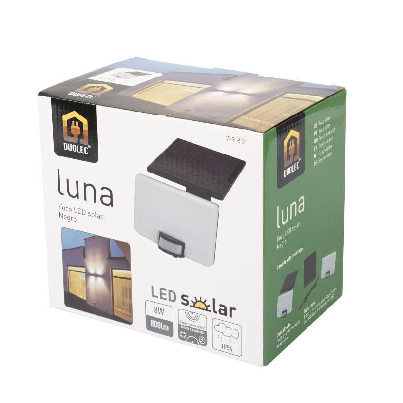 FOCO SOLAR LUNA 8 W 800 Lumens NEGRO Duolec 8 W lámpara exterior - Imagen 3