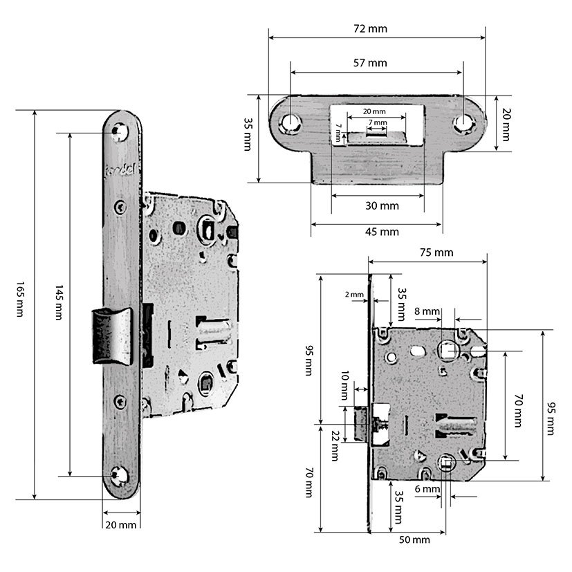Picaporte Unificado 70 MM Latonado Jandel puerta de madera latón - Imagen 5