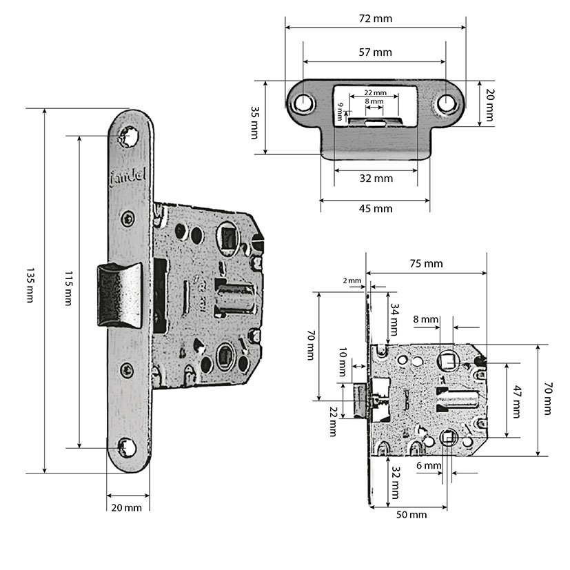 Picaporte Unificado 47 MM NIQ SAT Jandel Niquelado puerta de madera - Imagen 5